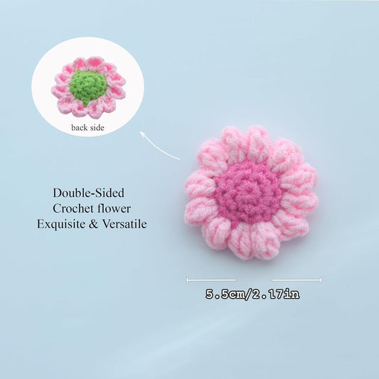 10 PCS Carmine Daisy Heads 2.16", Handmade Flatback for DIY Decor | Soft yarn material with handmade crochet look; flat back no stem; ideal for wreaths, sewing, cards, wedding & party decor