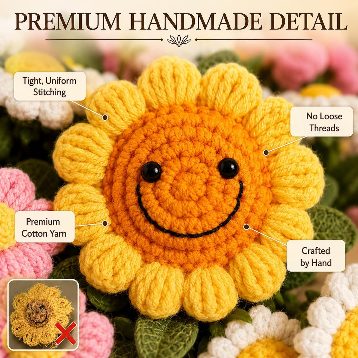 Crochet Flower Bouquet, Handmade Knitted Sunflowers Bouquet | Artificial Positive Crocheted Flowers for Girlfriend Mother's Day, Graduation, Birthday, Anniversary, Valentine's Day Gift