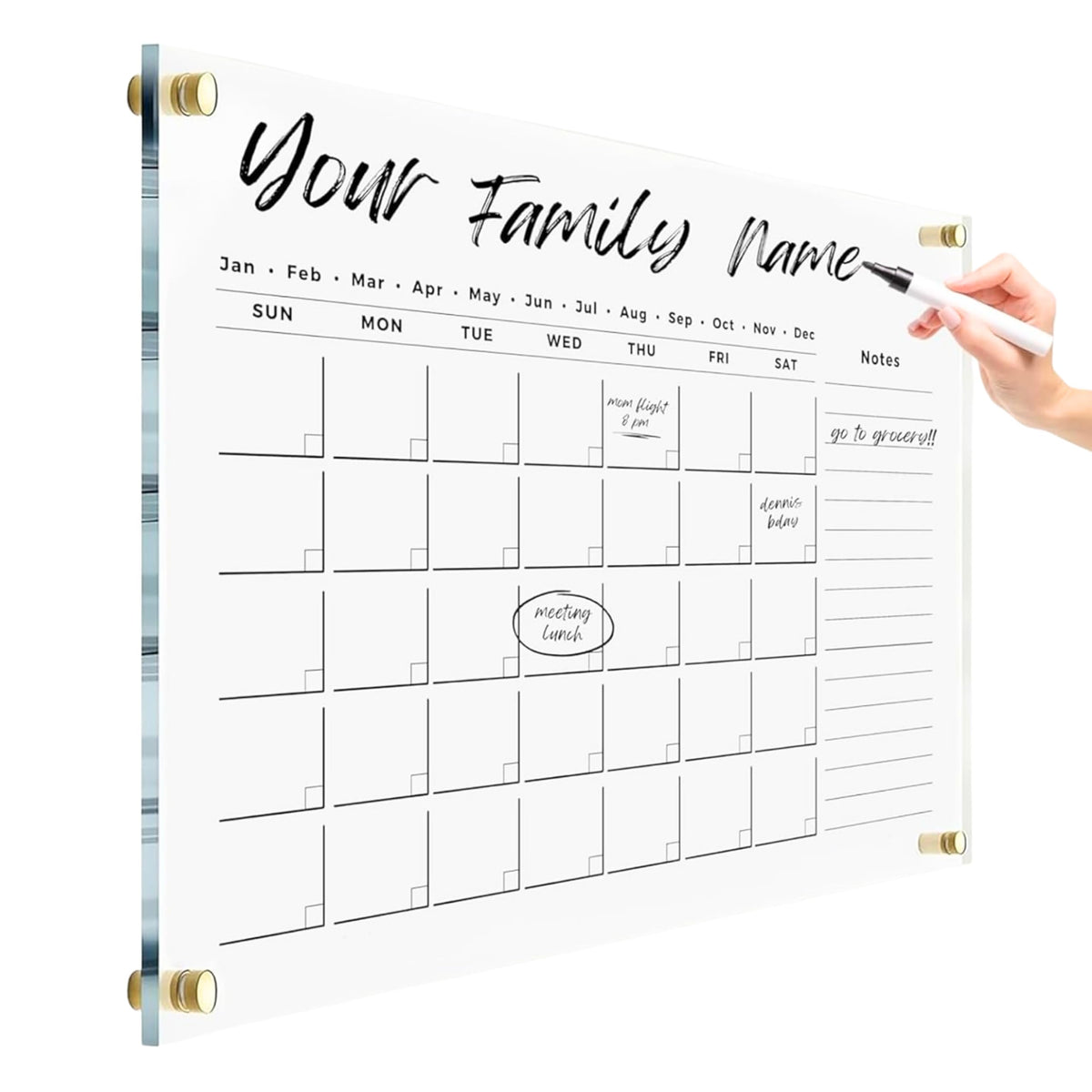 Oversize Acrylic Premium Calendar for Wall - Home Office Monthly Glass - Customizable Thick Clear Dry Erase Board - Calendar 2026 Dry Erase Planner (Black Standoff, 24"x18" (Regular))