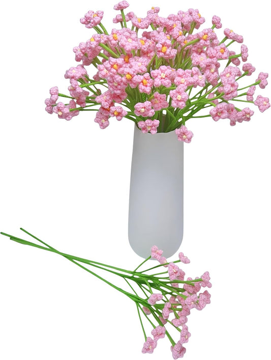 3Pcs Handmade Crochet Baby's Breath Bouquet, Bendable Stem Gypsophila, Forever Yarn Flower for Graduation Mother's Day Birthday Gift, Boho Farmhouse Desk Bedroom Home Decor(Pink)