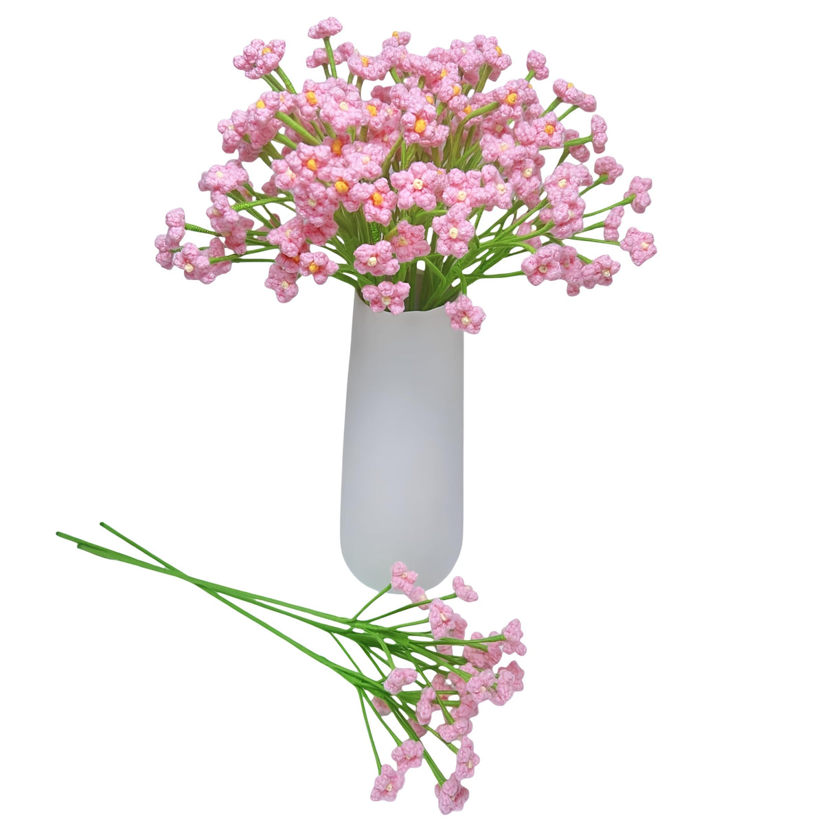 3Pcs Handmade Crochet Baby's Breath Bouquet, Bendable Stem Gypsophila, Forever Yarn Flower for Graduation Mother's Day Birthday Gift, Boho Farmhouse Desk Bedroom Home Decor(Pink)