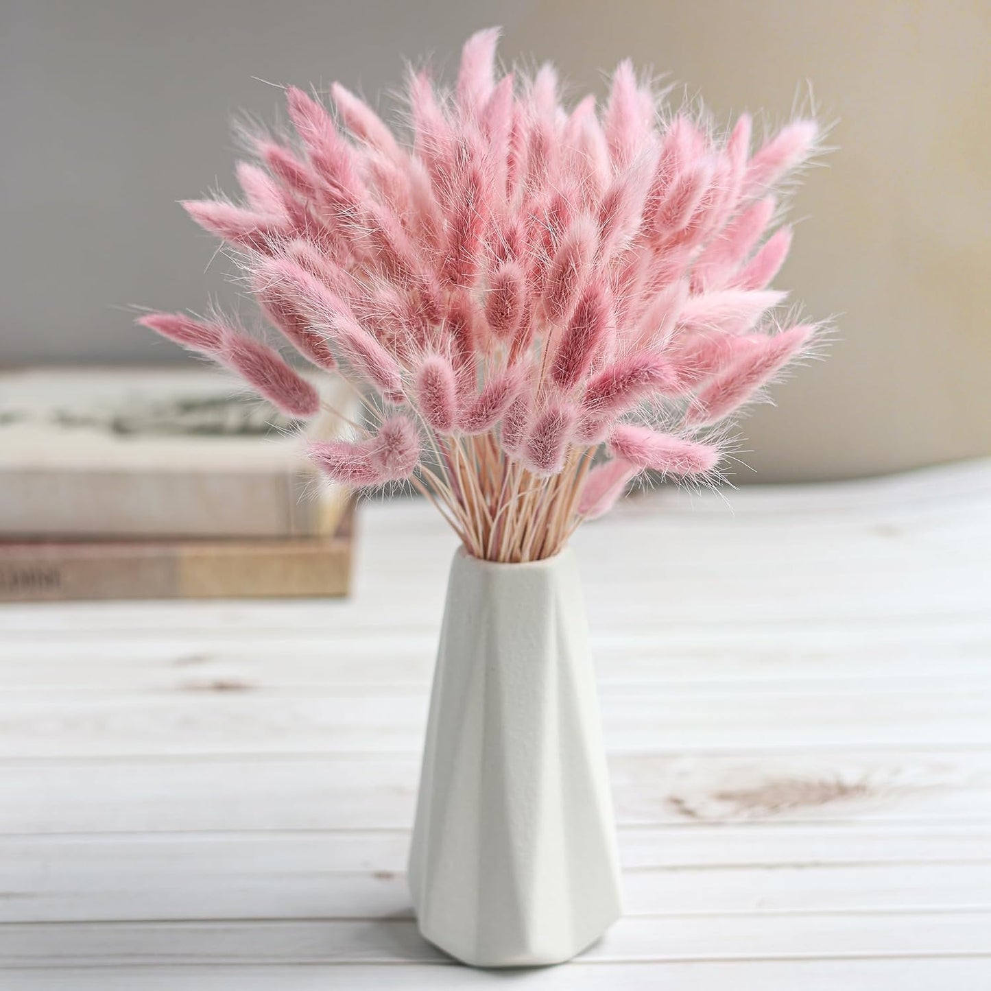 xin's convey 120pcs Dried Rabbit Tails, Dusty Pink Bunny Tails, Natural Bulk Dried Flowers for DIY Bohemian Wedding Rustic Party Decorations, Garlands, Cake Decorations. (Dusty Pink)
