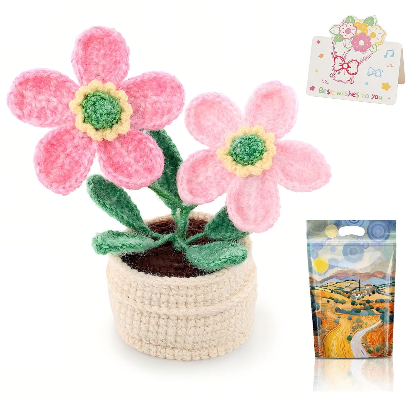 Hand-Made Crochet Red Roses with Pocket Hug Card and Gift Box, Knitted Artificial Flowers for Home Room Table Office Decor and Appreciation Gifts for Family Girlfriend Other Half Mothers Day