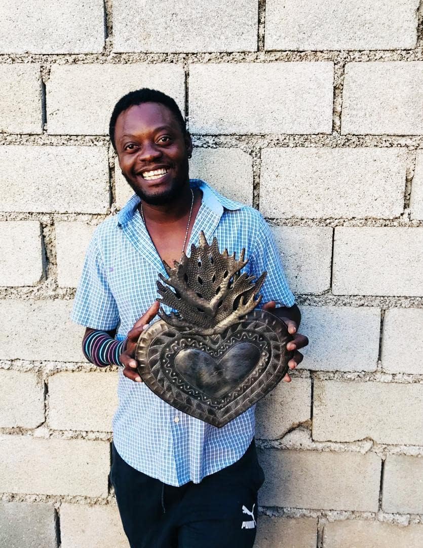 Handmade Flaming Heart Metal Wall Hanging Erzulie Design Haitian Metal Art 13 x 16.5 Inches Cultural Folk Art Wall Décor Recycled Steel, Sacred, Love and Friendship