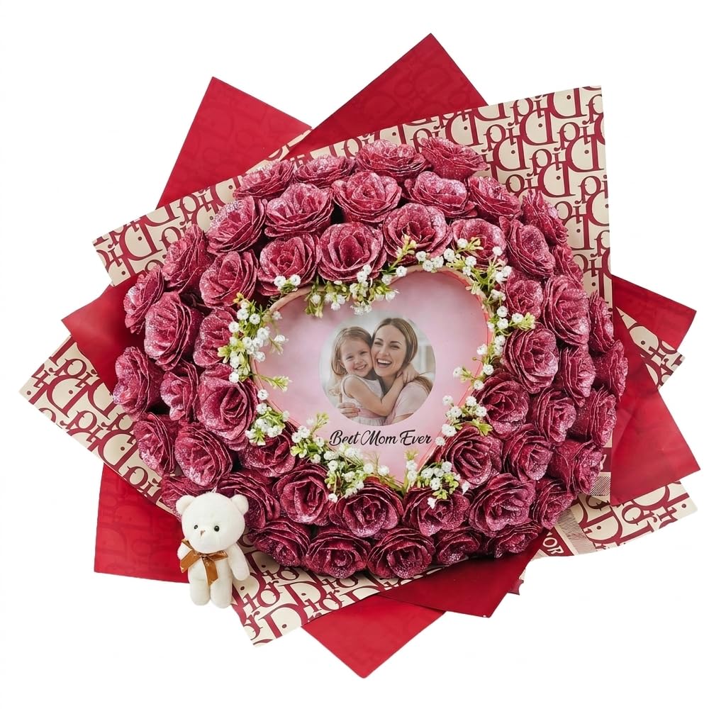 Burn Away Rose Bouquet – Self Assembly Glitter Flowers with Hidden Message/Photo, DIY Romantic Gift for Him Her, Everlasting PE Roses for Anniversary Birthday Engagement Wedding (Satin Red)