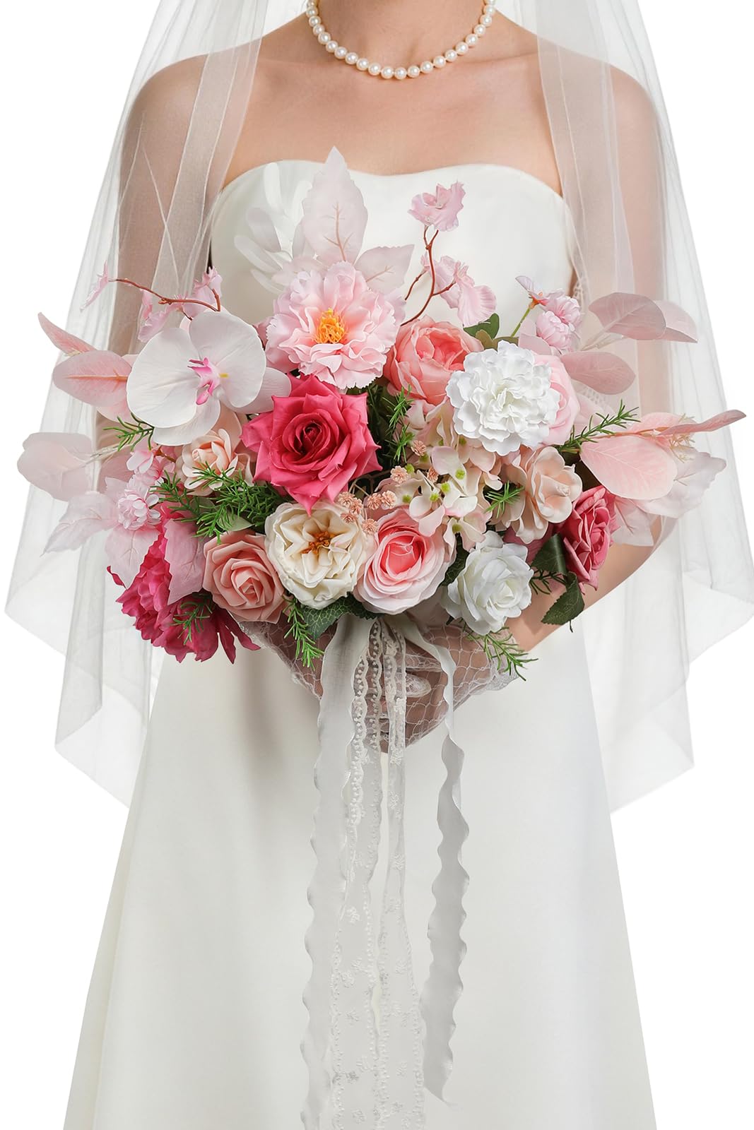 Lisuun Wedding Bouquet for Bride, Round Silk Bridal Flower Bouquet | For Ceremonies, Anniversaries, Bridal Photos and Vase Display After the Wedding
