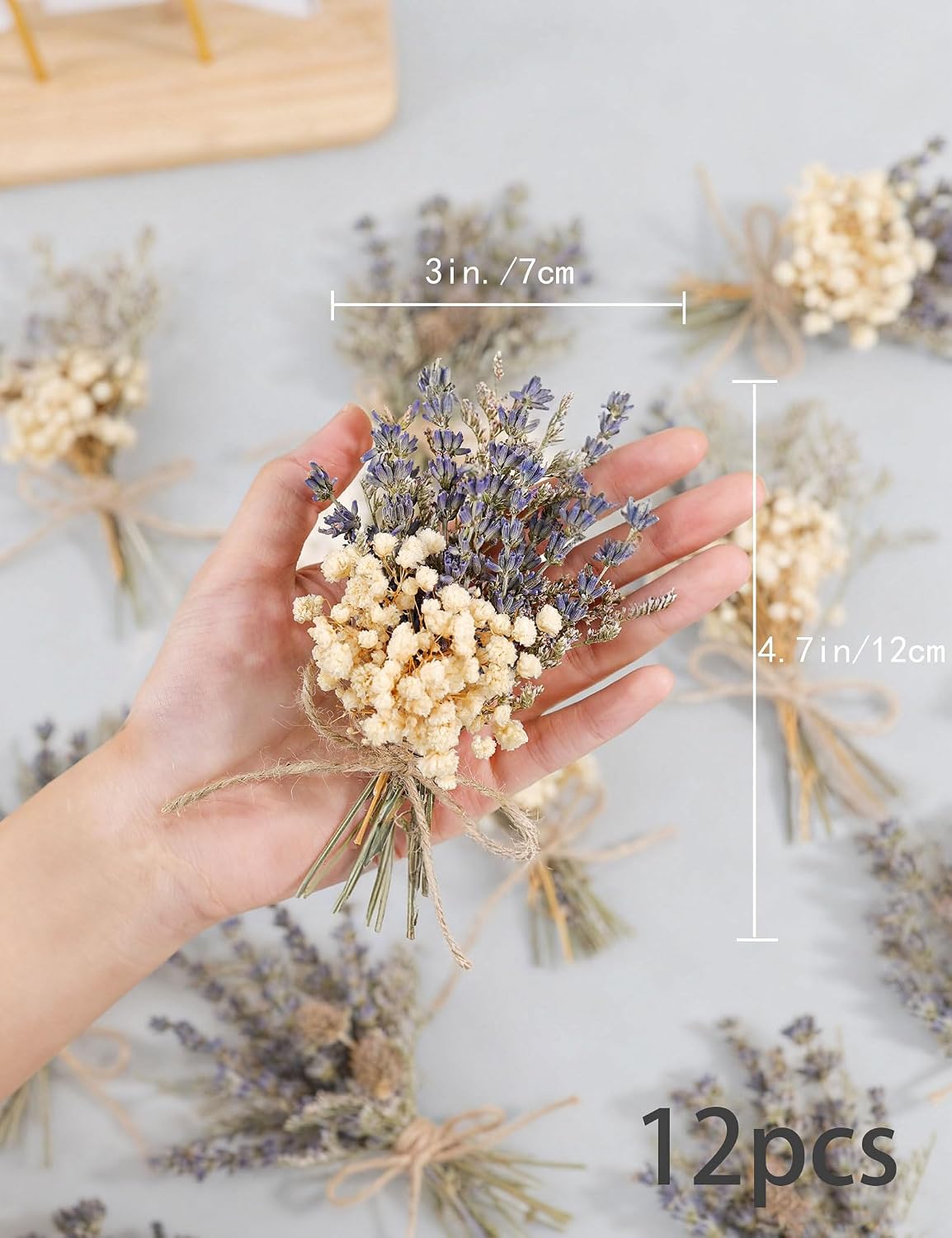 xin's convey 12pcs Lavender Bouquet, Mini Dried Flower Bouquet, Natural Lavender, Groom & Best Man Corsage, 4.5 Inches