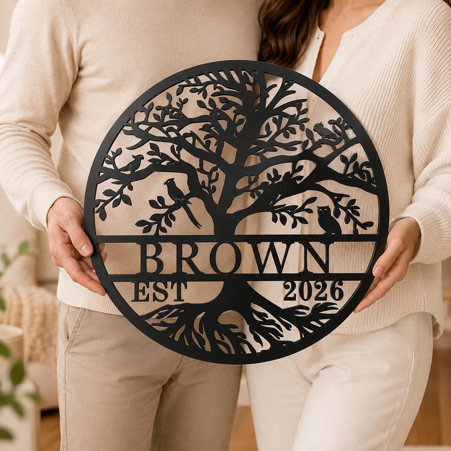 Personalized Tree of Life Metal Sign, Custom Family Name Wall Decor with Established Year, Metal Tree Wall Art for Home, Living Room, Front Door, Housewarming