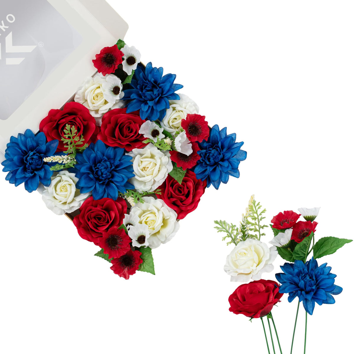 Artificial Flowers DIY Bouquet Combo Faux Rose for Home Decor | Blue White Yellow Fake Dahlia Daisy Hydrangea for Vase, Floral Arrangement, Centerpieces, Wedding Arches, Party Décor