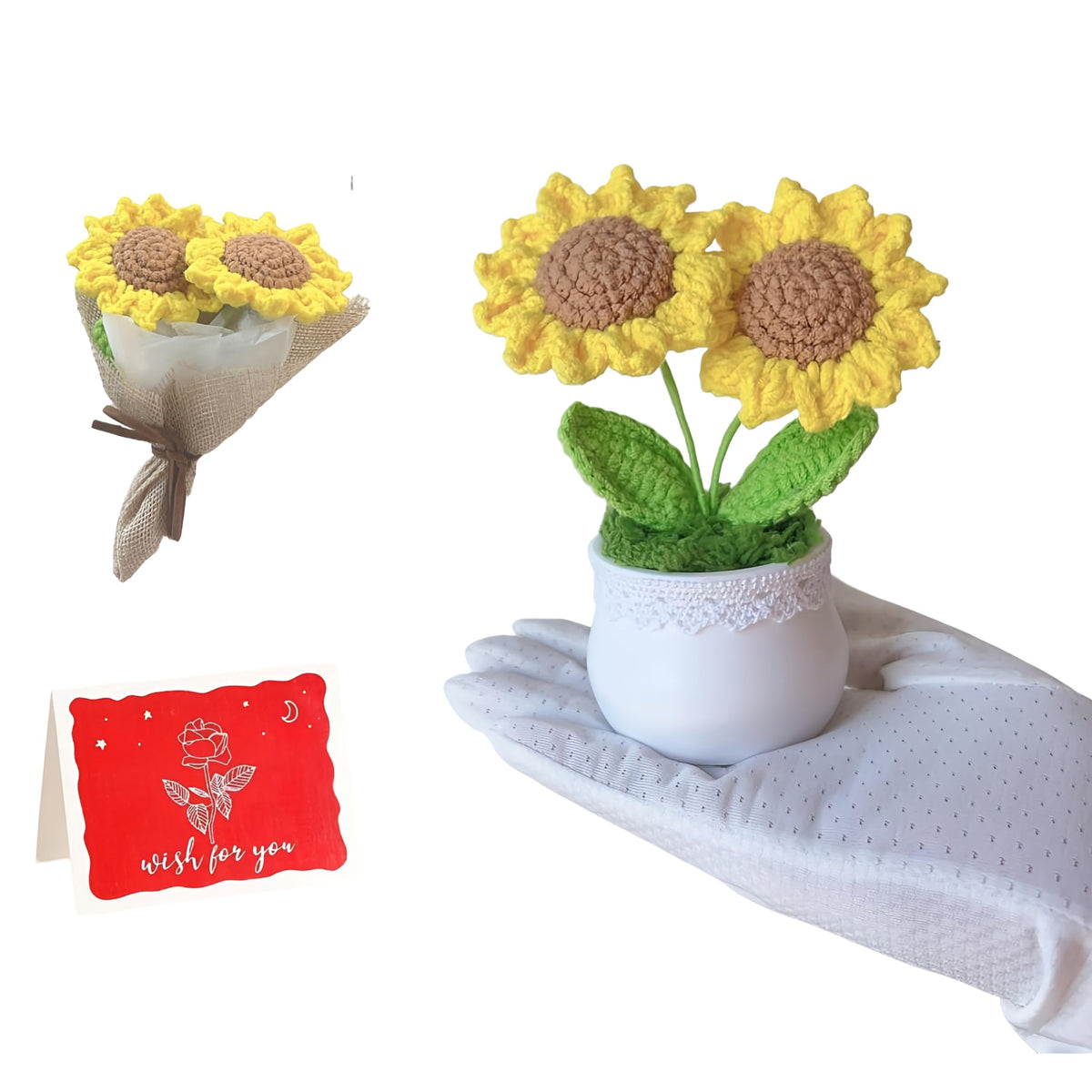 Mini White Daisy Artificial Flowers-Crochet Flower Centerpieces for Tables, DIY Crafts Picture Frames Small Welcome Work Gifts for Employee Teachers Friends Home Party Decor (White Daisy)