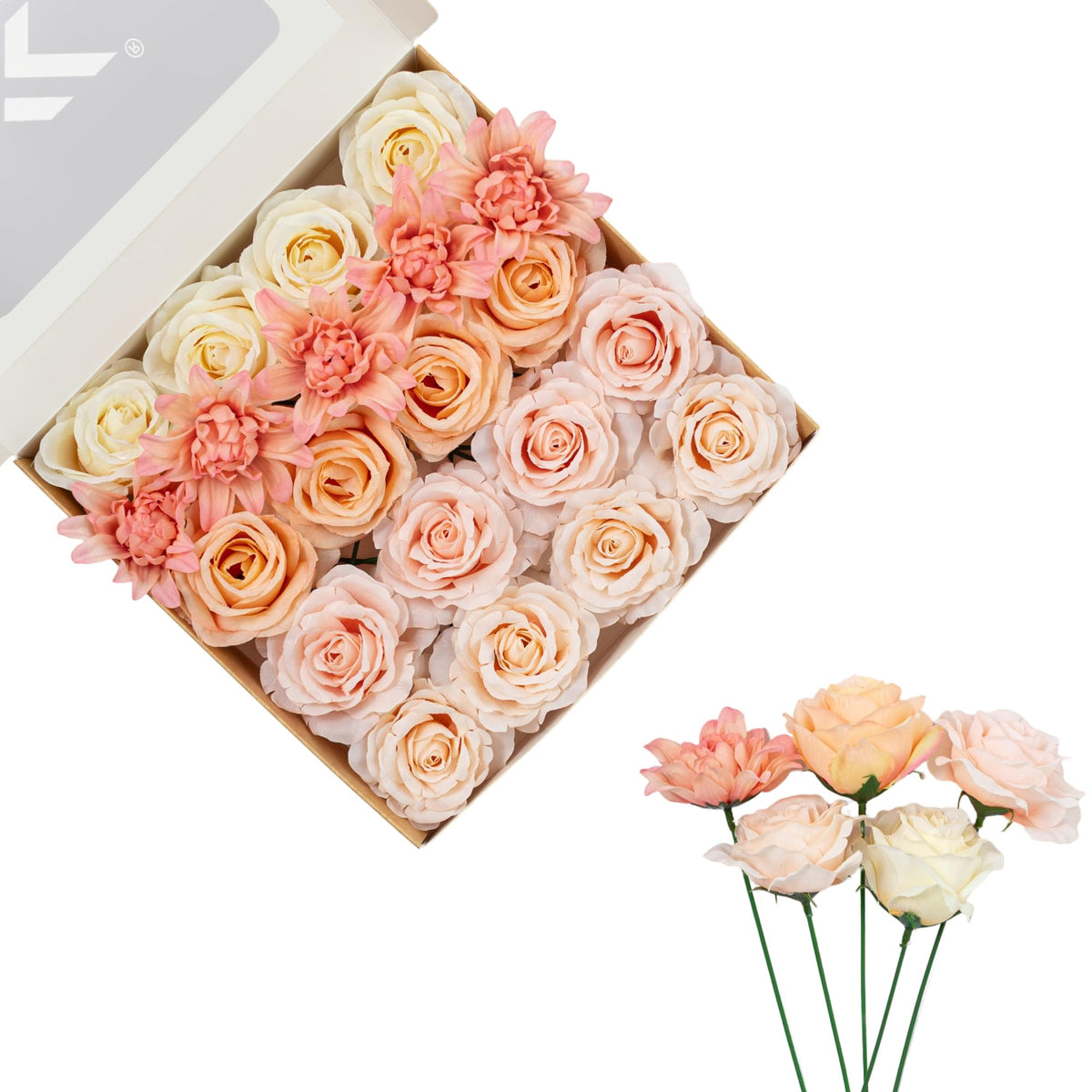 Artificial Flowers DIY Bouquet Combo Faux Rose for Home Decor | Burgundy Pink Champagne Faux Peony for Vase, Floral Arrangement, Centerpieces, Wedding, Party Decoration