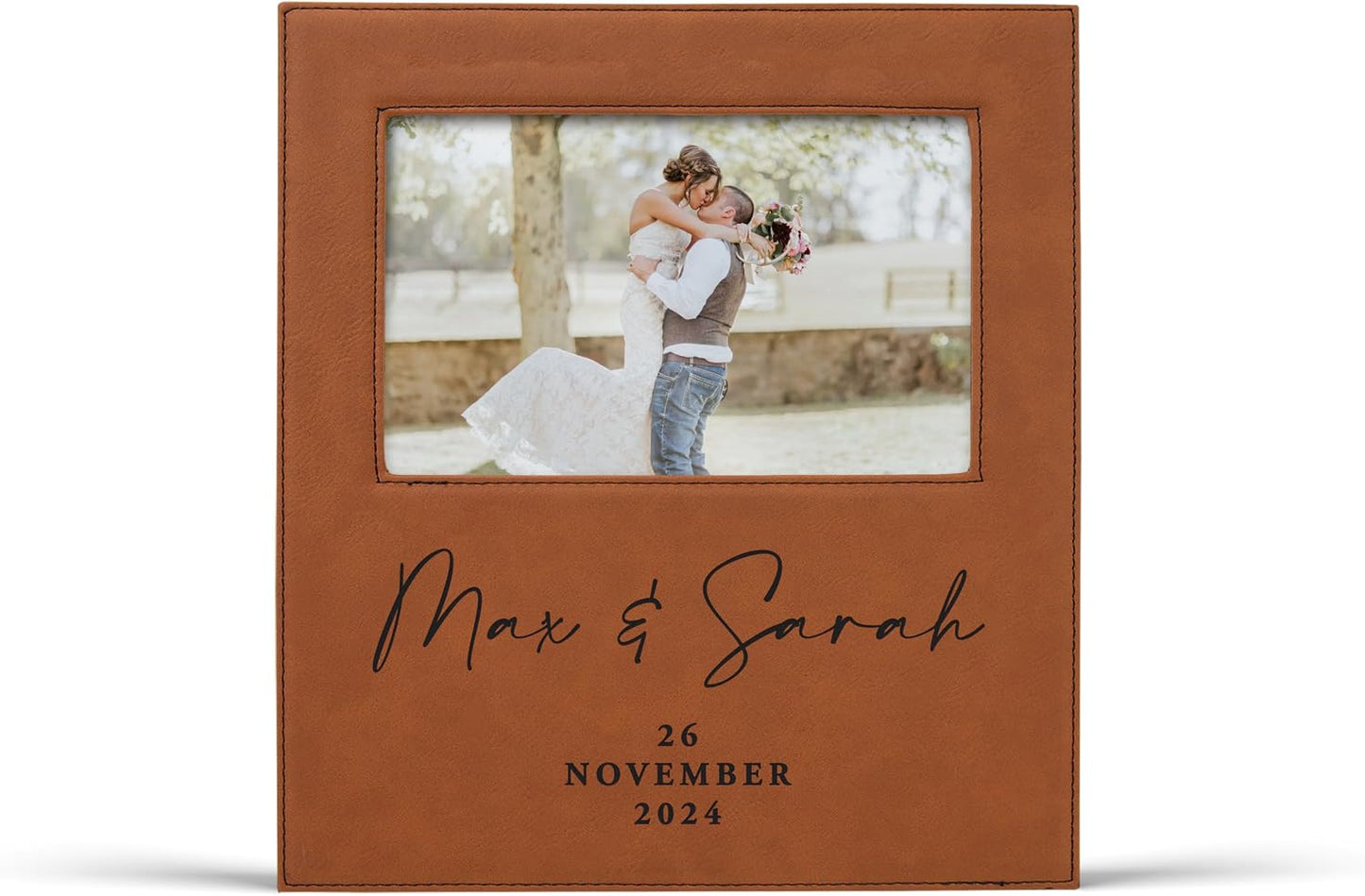 Alterd Industries Customized Picture Frames 8x10 with 4x6 Photo Display - Gift of Anniversary for Couples - Engagement Photo Display Frame with Names - Custom Photo Frame (Script - White/Black - 4x6)