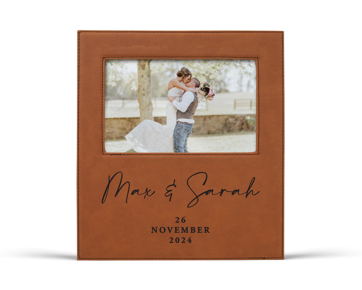 Alterd Industries Customized Picture Frames 8x10 with 4x6 Photo Display - Gift of Anniversary for Couples - Engagement Photo Display Frame with Names - Custom Photo Frame (Script - White/Black - 4x6)