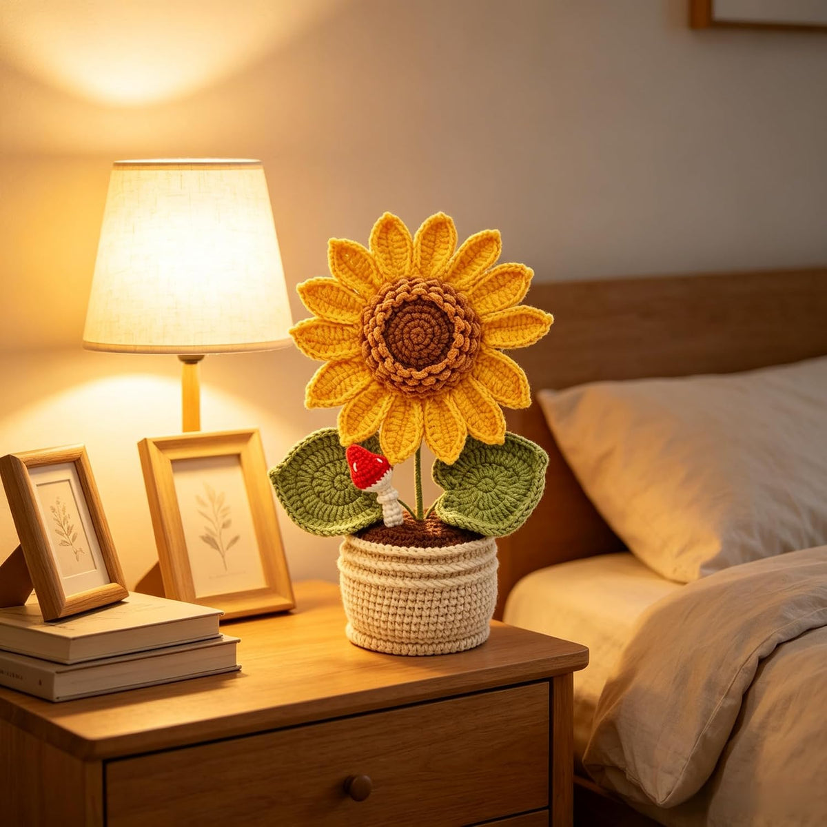 Handmade Crocheted Flowers Sunflower Artificial Flowers (Potted) | Faux Flowers for vase,Decor, Suitable for Home, car, Public Decoration, Holiday Scene Display, Gifting to Friends and Family
