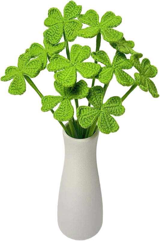 5Pcs Handmade Crochet Four Leaf Clover Bendable Non-Wilt Lucky Decor | 100%Handcraft, Tight Stitches, Shape Clovers Freely, Good Luck Gifts for Friends/Family, Lucky Clover Irish Blessing Decor