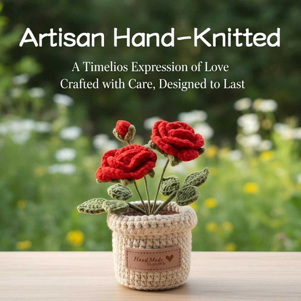 Hand-Made Crochet Red Roses with Pocket Hug Card and Gift Box, Knitted Artificial Flowers for Home Room Table Office Decor and Appreciation Gifts for Family Girlfriend Other Half Mothers Day