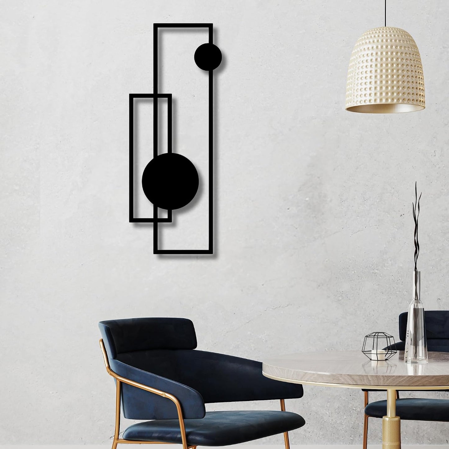 Geometric Metal Wall Decor | 27'' x 13'' x 0.05'' Geometric Shapes Themed Wall Decor | Home Living Room Bedroom Handmade Wall Art (Black, 27''W x 13''H)