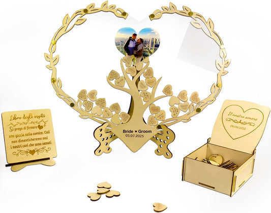 Personalized Photo Wedding Guest Book,Birthday Guest Book,Customizable Names and Date,Declaration of Love Display Board 100 Hearts,15.7x13 inch,Groom Groom Meaningful Wedding Registration