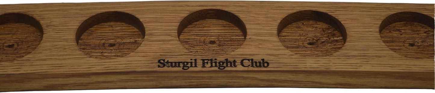 Personalized Laser Engraved Whiskey Glass Flight Tasting Board Holder 3, 4 or 5 Made from a Kentucky Bourbon barrel stave (Glasses Not Included) (5 Glass, Golden Oak)