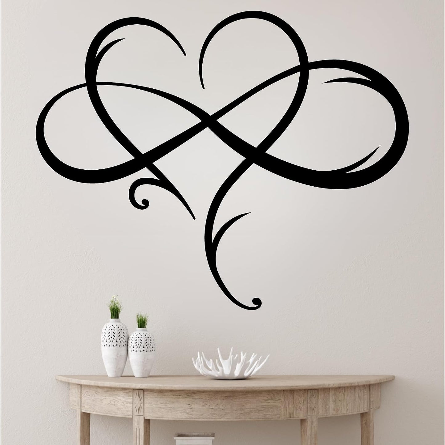 Infinity Heart Metal Wall Art, Modern Love Symbol Home Decor | Intertwined heart and infinity design in 16-gauge steel with a matte powder-coated finish for indoor or outdoor display.