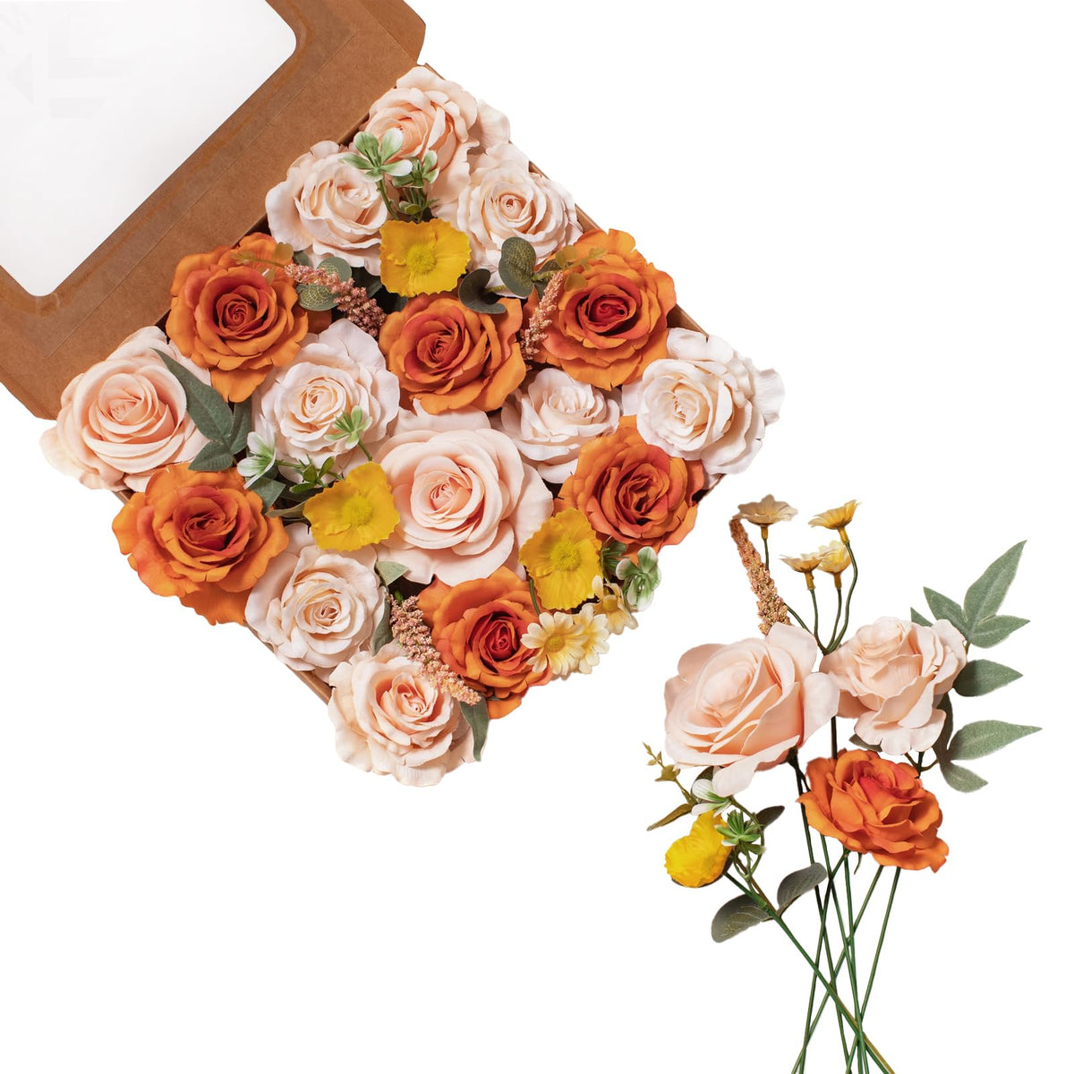 Artificial Flowers DIY Bouquet Combo Faux Rose for Home Decor | Burgundy Pink Champagne Faux Peony for Vase, Floral Arrangement, Centerpieces, Wedding, Party Decoration