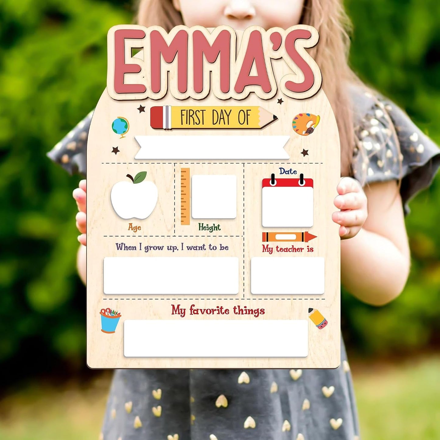 Personalized School Milestone Board, First & Last Day of School Sign with Custom Wooden Name, Reusable Dry Erase Board for Preschool, Kindergarten, Elementary Kids, 8x10/10x12 (D20)