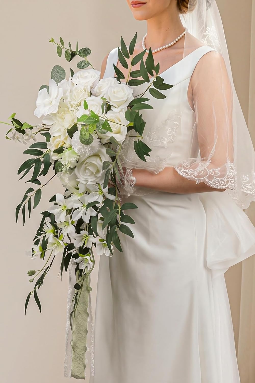Lisuun Wedding Bouquet for Bride, Round Silk Bridal Flower Bouquet | For Ceremonies, Anniversaries, Bridal Photos and Vase Display After the Wedding