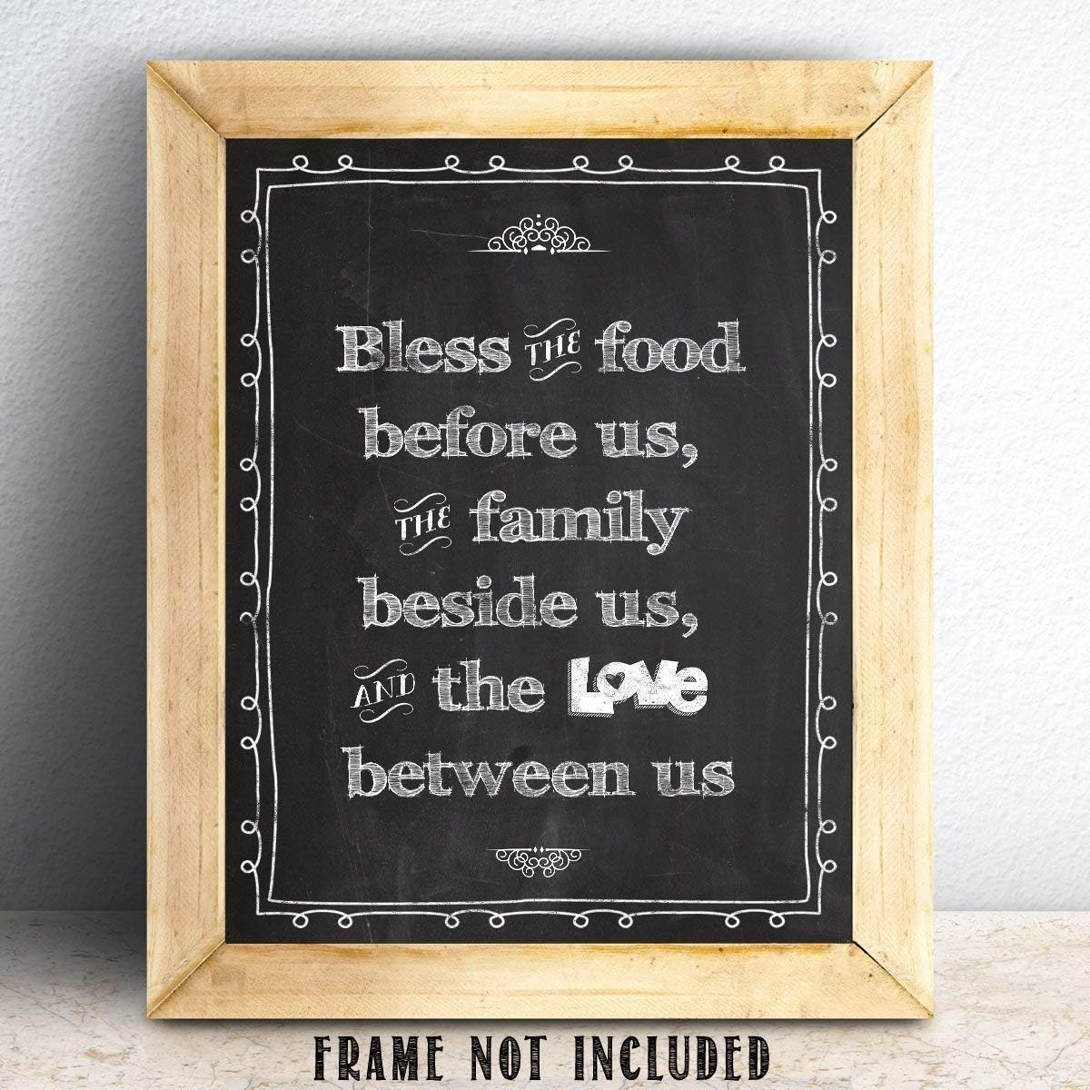 Bless the Food Before Us Print - Unique Kitchen Picture Wall Decoration and Dining Room Display, Great Housewarming New Home Gift, Chalkboard Style 11x14 Unframed Typography Art Print Poster