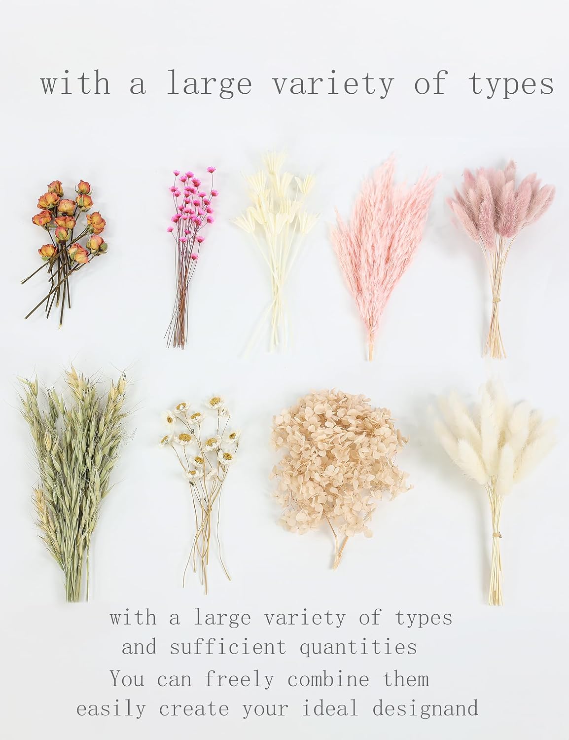 xin's convey DIY Natural Dried Flower Set for Vase, Bulk Boho Dried Flowers with Stems,Fall Decor, Mini Flower Arrangements.(Pink)
