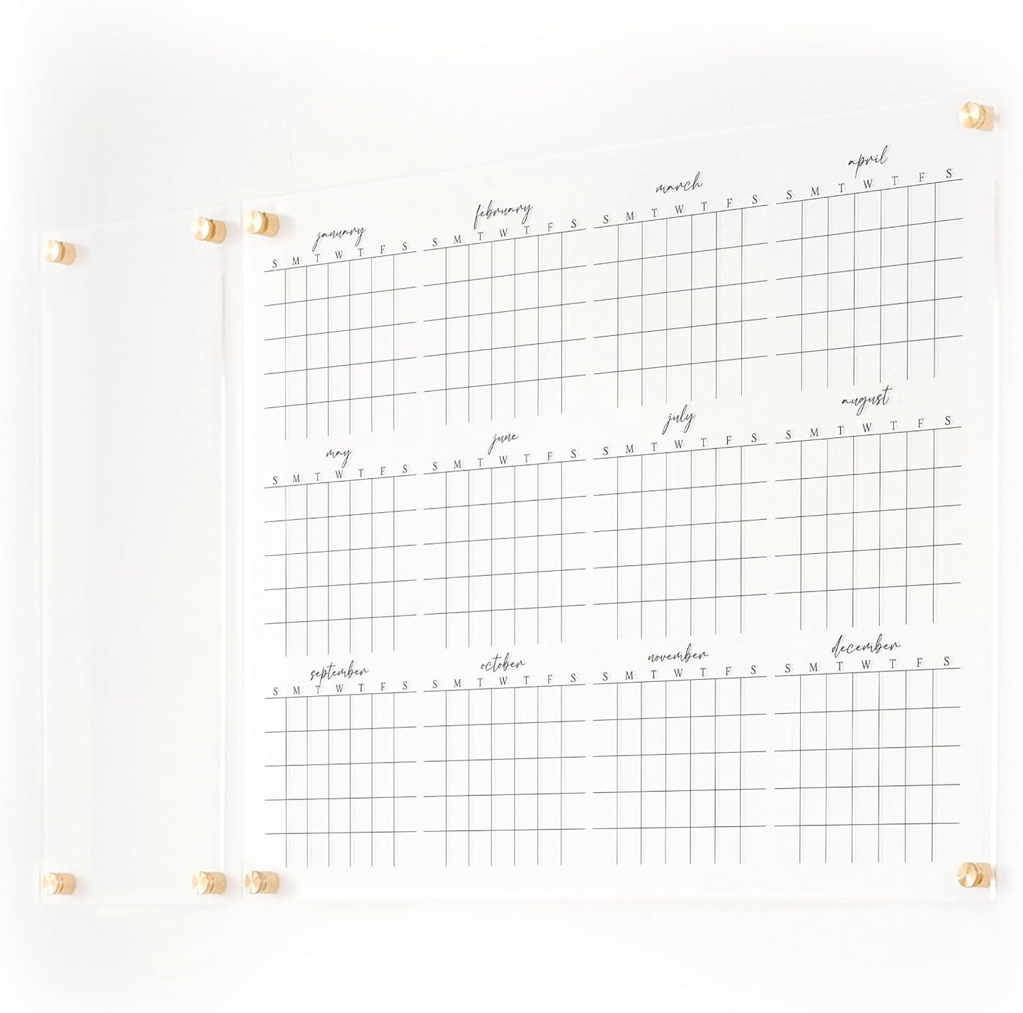 Full Year Wall Calendar, Yearly Wall Calendar 2025, Clear Wall Calendar, Acrylic Calendar, Dry Erase Calendar, Large 2025 Wall Calendar (Cursive, Champagne Gold, 31"x23" + 9"x23" slim board)