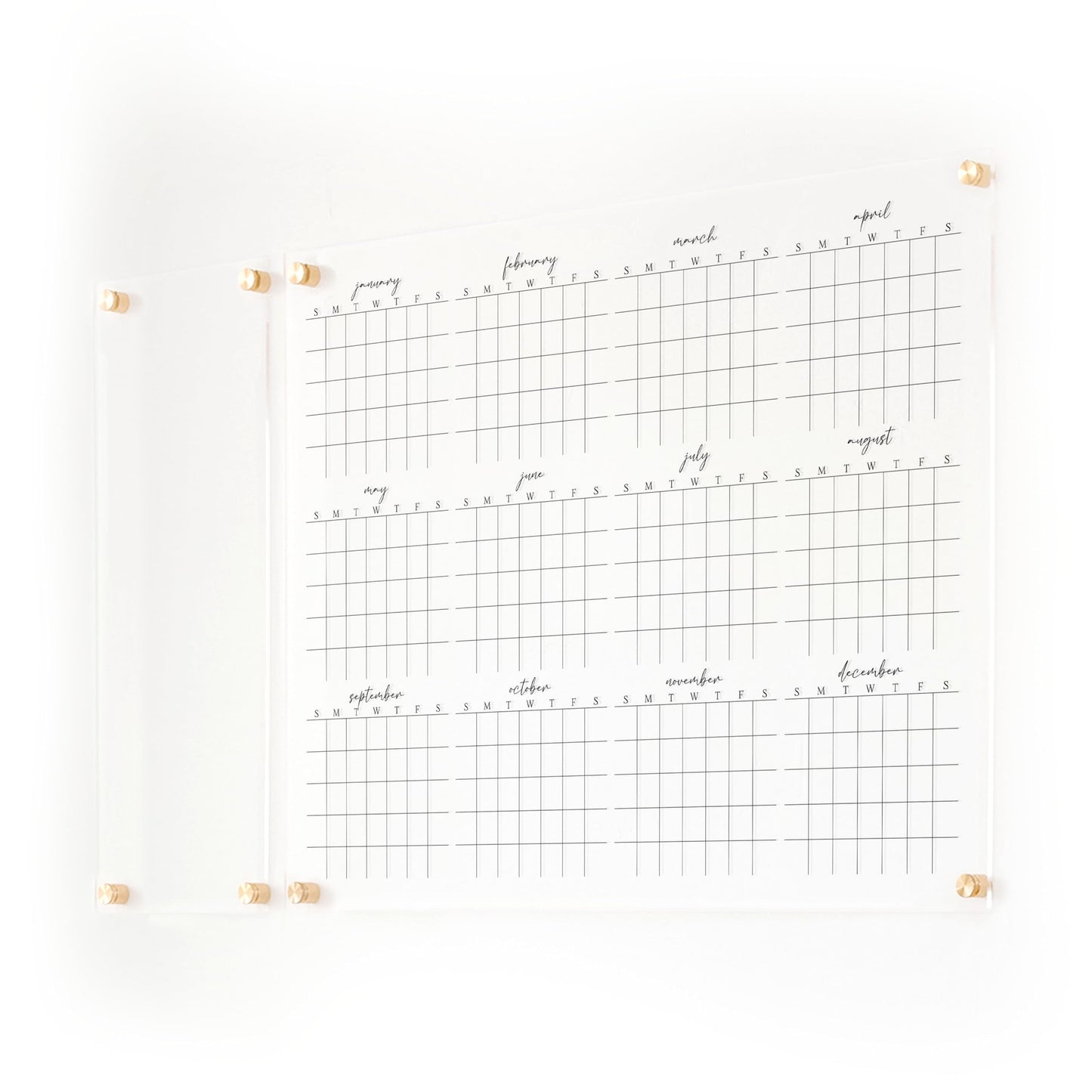 Full Year Wall Calendar, Yearly Wall Calendar 2025, Clear Wall Calendar, Acrylic Calendar, Dry Erase Calendar, Large 2025 Wall Calendar (Cursive, Champagne Gold, 31"x23" + 9"x23" slim board)