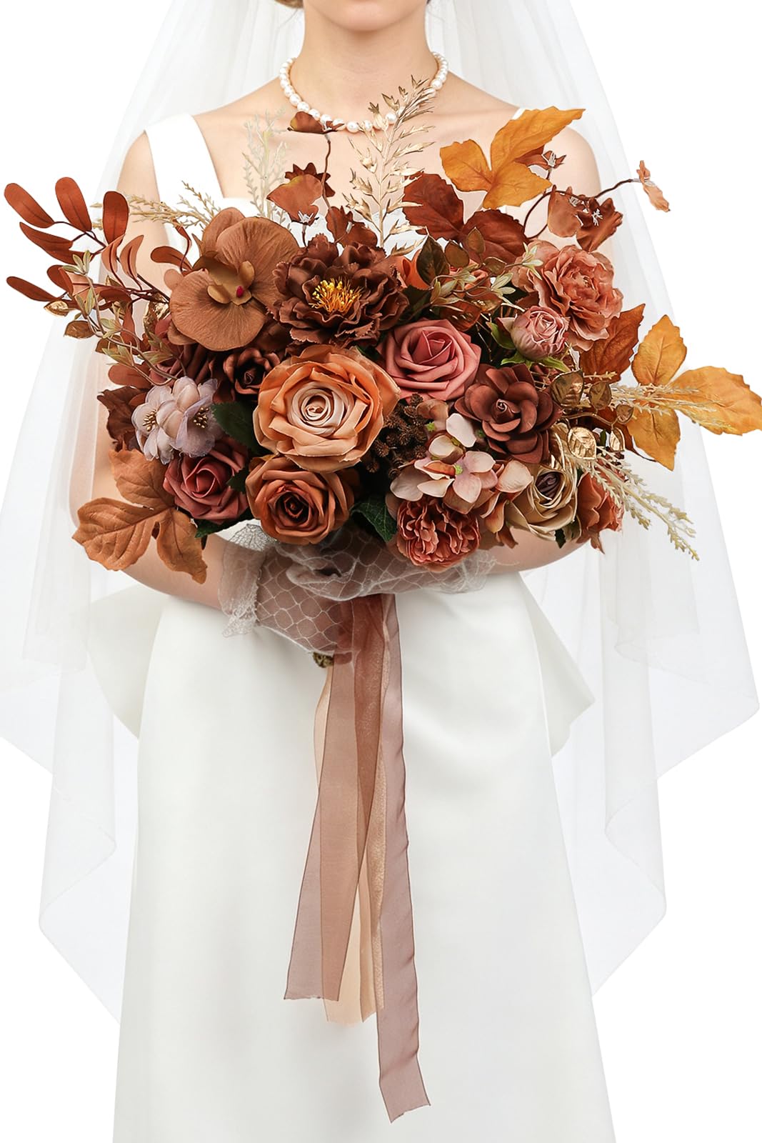 Lisuun Wedding Bouquet for Bride, Round Silk Bridal Flower Bouquet | For Ceremonies, Anniversaries, Bridal Photos and Vase Display After the Wedding