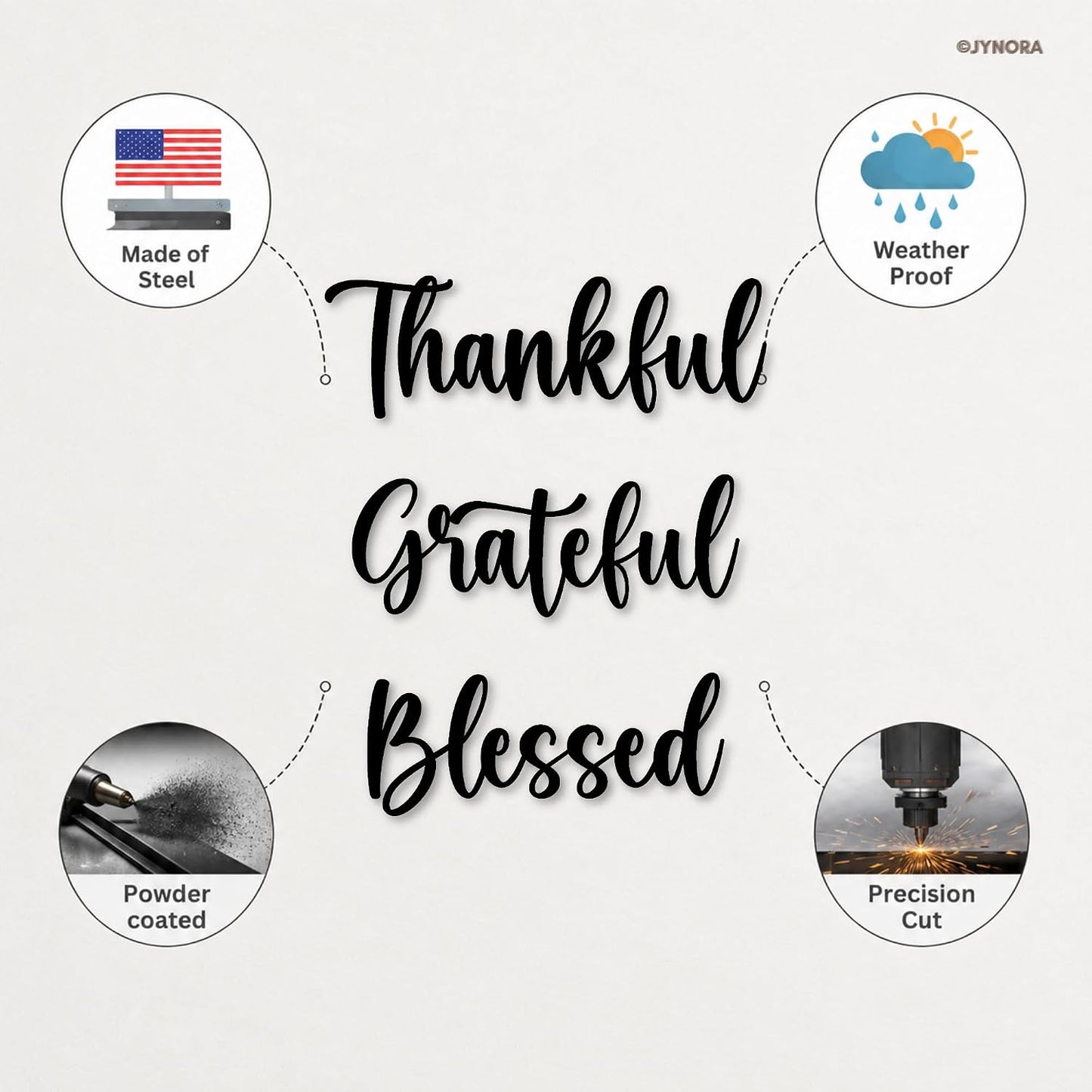 Thankful Grateful Blessed Metal Wall Art Sign | Set of 3 Black Motivational Inspirational Wall Decor | Rustic Farmhouse Home Decoration for Living Room Bedroom Kitchen | Durable Metal Plaques Gift