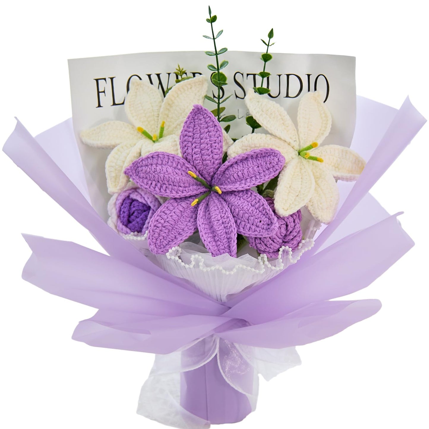 Crochet Flower Bouquet of Pink Lilies, Tulips, Roses, Lily of Valley | Flowers Gifts for Girlfriend,Mom,Granny,Graduation, Anniversary, Birthday Gifts, Christian Gifts