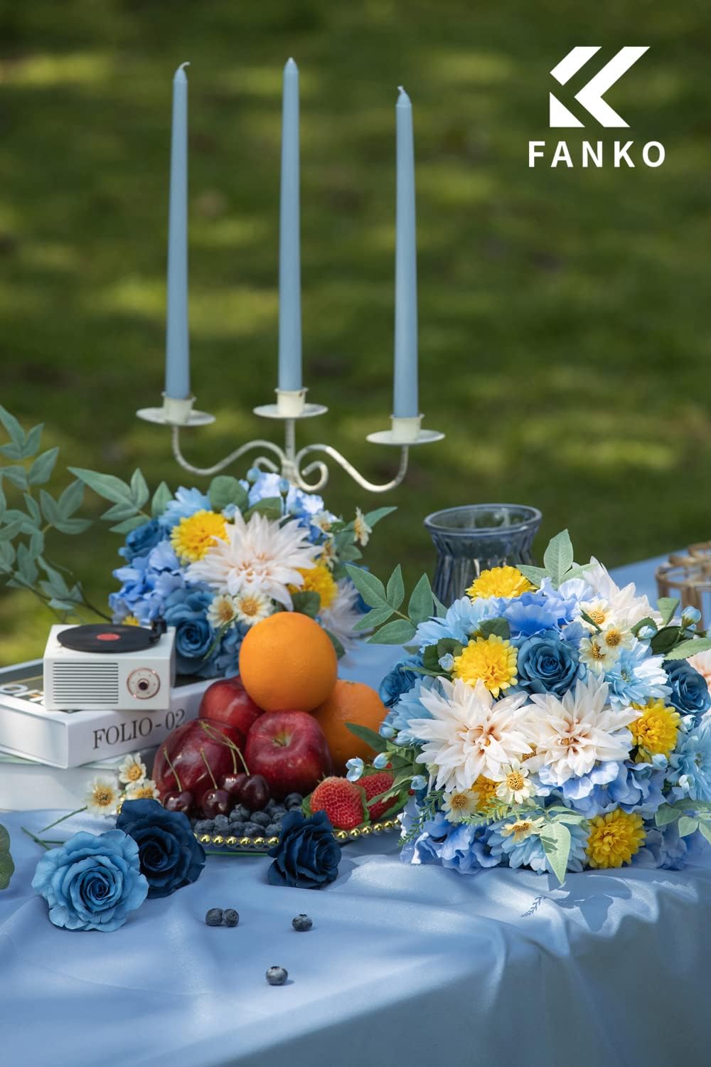 Artificial Flowers DIY Bouquet Combo Faux Rose for Home Decor | Blue White Yellow Fake Dahlia Daisy Hydrangea for Vase, Floral Arrangement, Centerpieces, Wedding Arches, Party Décor