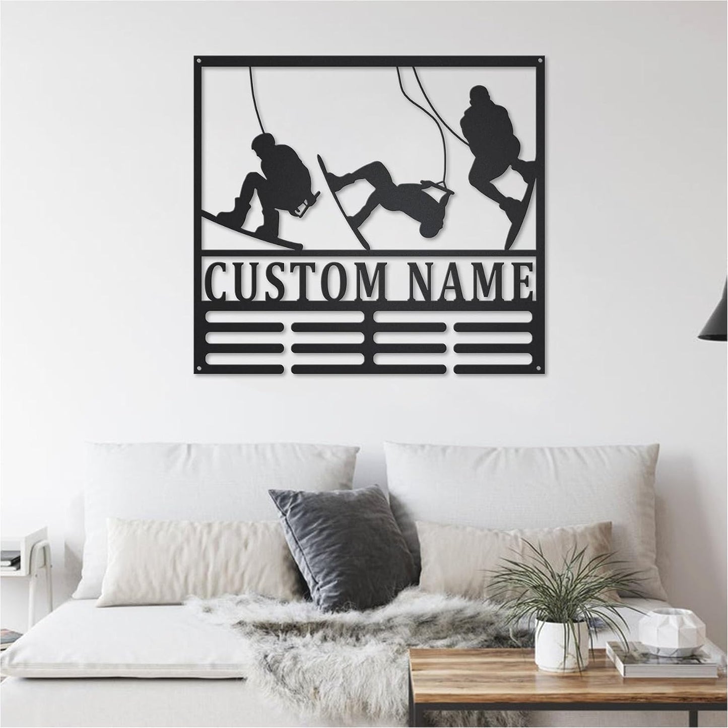 TIZE Metal Sign Custom Name-Custom Wakeboard Medal Holder LED Light, Personalized Wakeboard Player Name Medal Hanger, Wakeboard Medal Display Awards Sign, Wakeboard,16 color led light