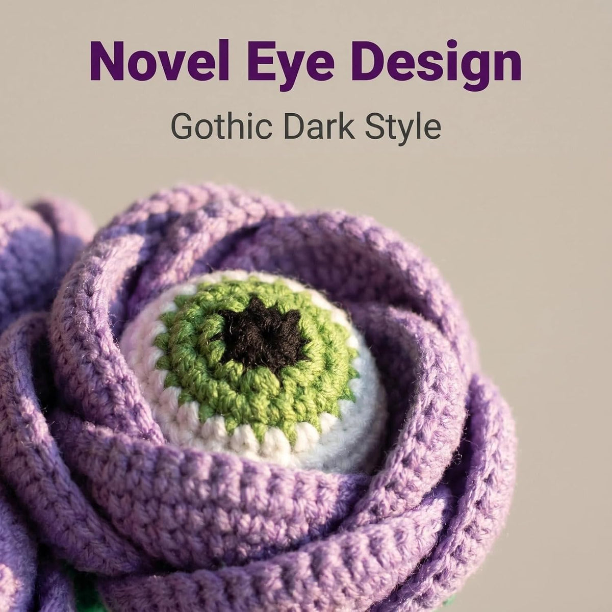 1PC Spooky Crochet Rose Flower with Knitted Evil Eye, Gothic Artificial Flower, Handmade Crochet Gift for Graduation Anniversary Birthday Halloween, Floral Bouquet Décor for Home Office(A-Purple)