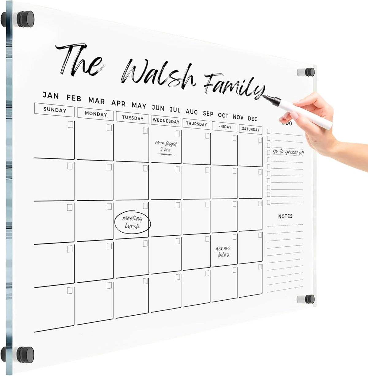 Minimalist Horizontal Clear Calendar for Office and Home Wall - 2026 Dry Erase Two Month Family Planner w Marker and Black Hardware (23x18'' (Regular))