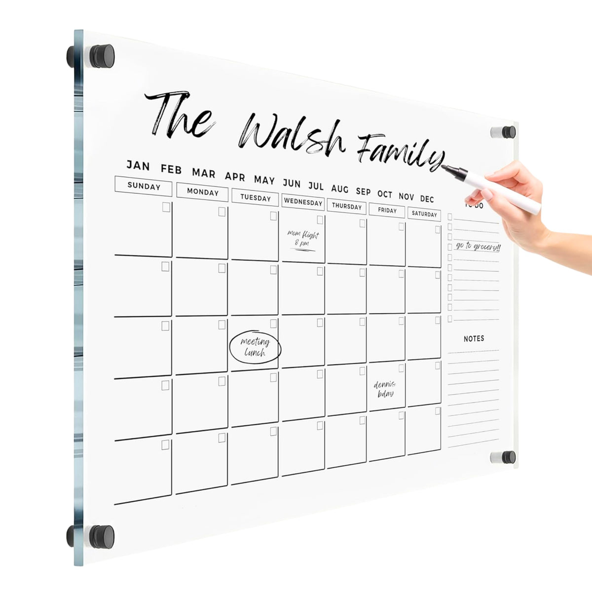Minimalist Horizontal Clear Calendar for Office and Home Wall - 2026 Dry Erase Two Month Family Planner w Marker and Black Hardware (23x18'' (Regular))