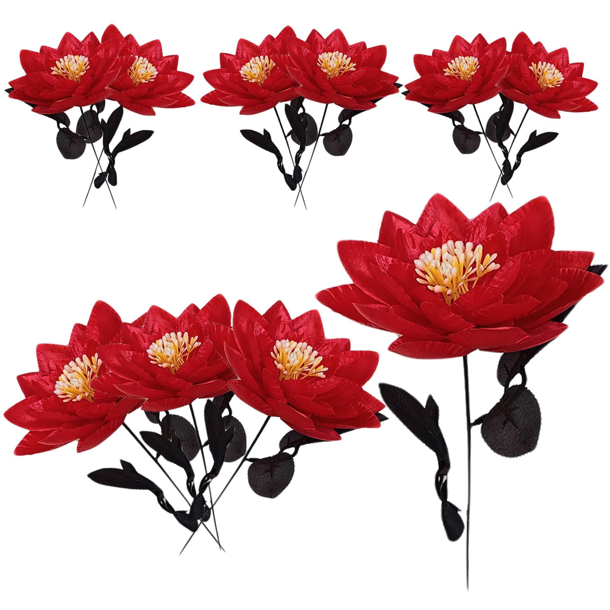 10 Artificial Flowers for Outdoor Decorations Realistic Black Lotus Flowers (Black)