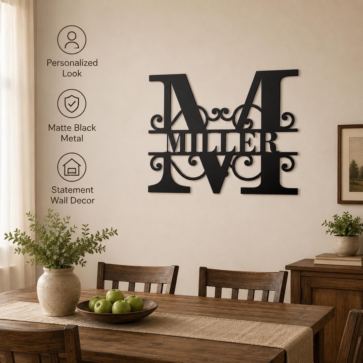Custom Metal Name Sign, Personalized Family Monogram for Outside and Home | Personalized metal signs for outdoors, porch, patio, fence. Metal name signs for outside. Steel, 12-36 inch, no hardware.