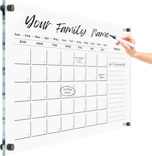 Oversize Acrylic Premium Calendar for Wall - Home Office Monthly Glass - Customizable Thick Clear Dry Erase Board - Calendar 2026 Dry Erase Planner (18x14'' (Small))