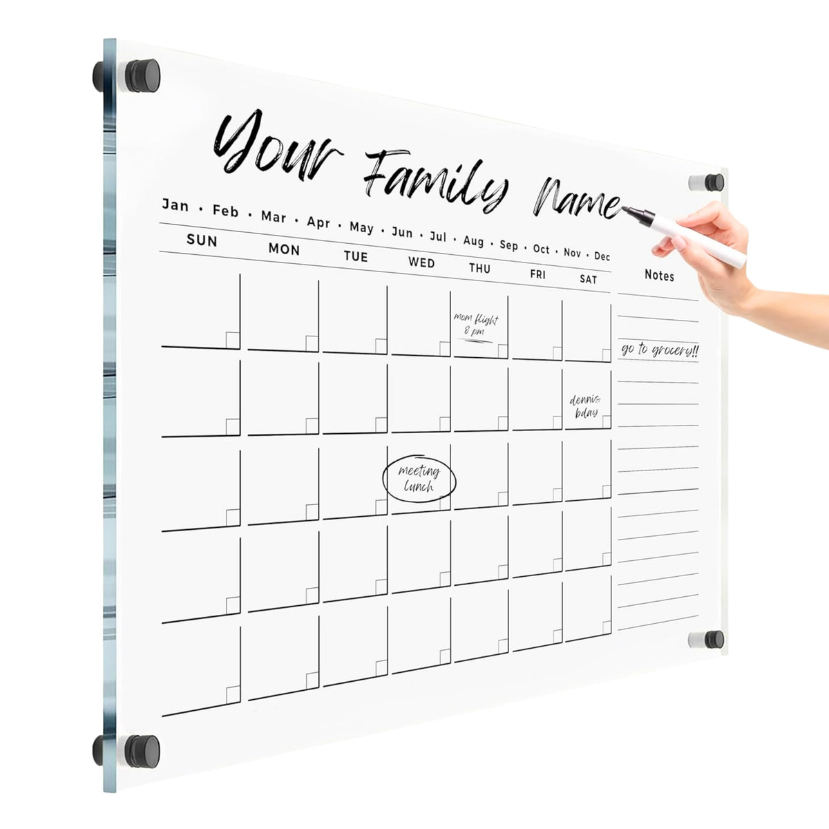 Oversize Acrylic Premium Calendar for Wall - Home Office Monthly Glass - Customizable Thick Clear Dry Erase Board - Calendar 2026 Dry Erase Planner (18x14'' (Small))