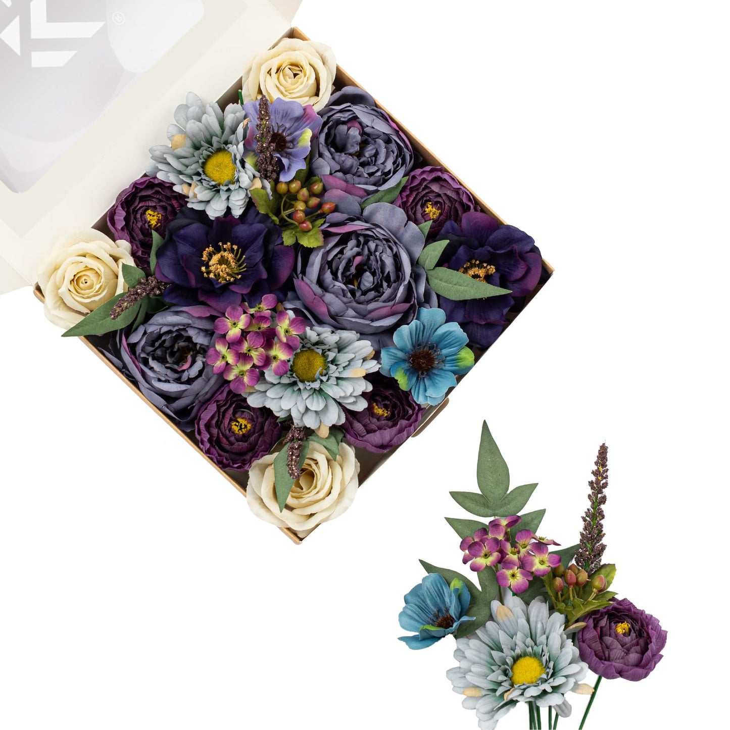 Artificial Flowers DIY Bouquet Combo Faux Rose for Home Decor | Blue White Yellow Fake Dahlia Daisy Hydrangea for Vase, Floral Arrangement, Centerpieces, Wedding Arches, Party Décor