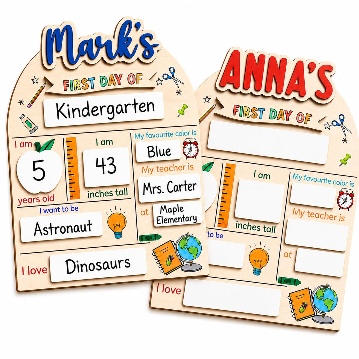 Personalized First and Last Day of School Board with Custom Name, 2-Layer Wooden Dry Erase Sign, Reusable Back to School Photo Prop for Kids