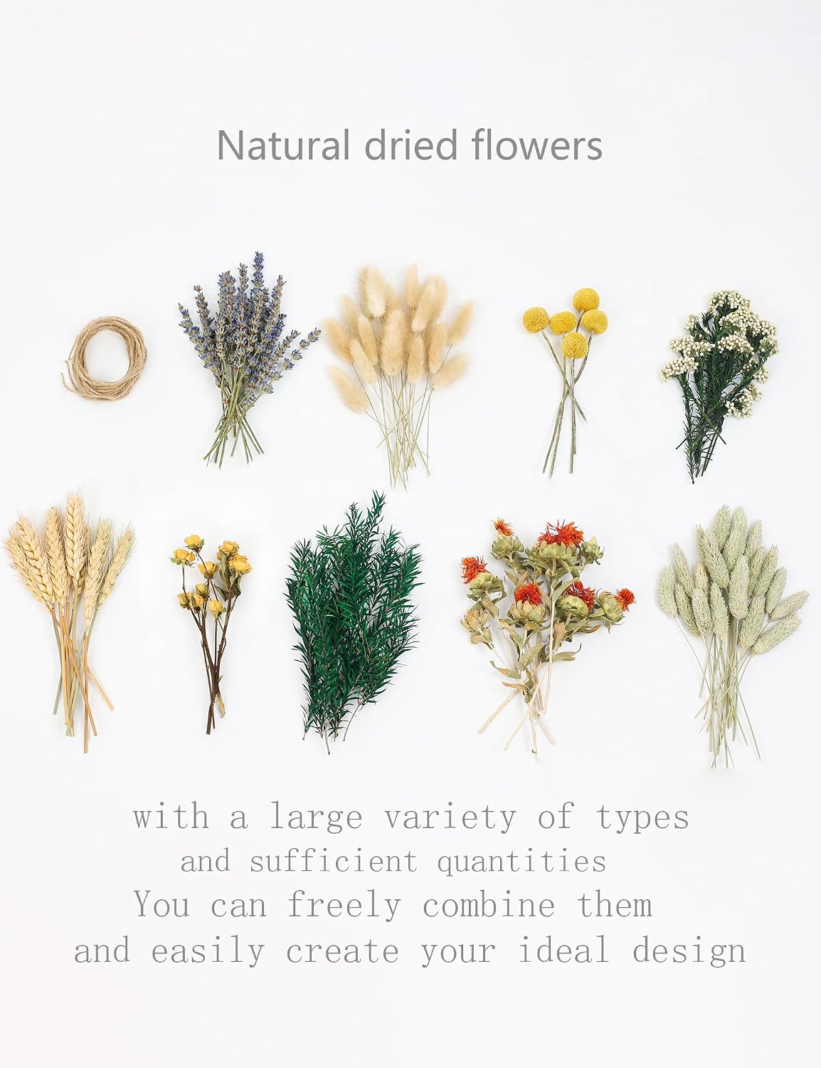 xin's convey DIY Natural Dried Flower Set, Bulk Dried Flowers for Vase, Dried Flowers with Stems, Dried Roses, Mini Dried Flower Bouquets.(Brown)