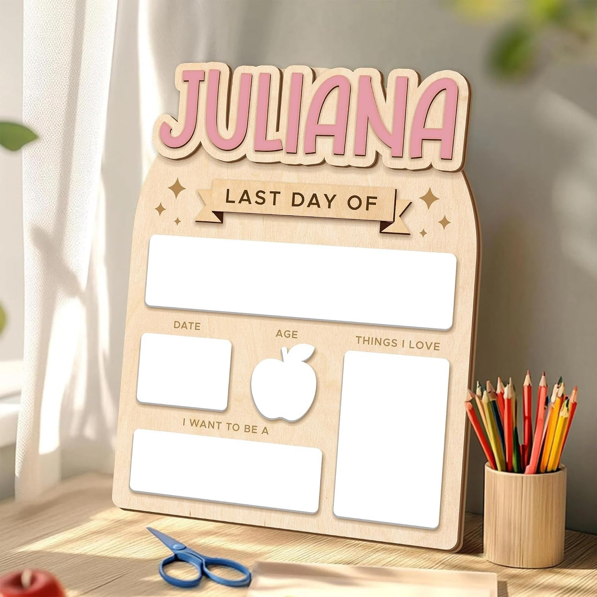 First & Last Day of School Board with Personalized Wood Name, Reusable Dry Erase School Sign for Preschool, Pre-K & Kindergarten, Back to School Keepsake Gift, Includes Marker (D19)
