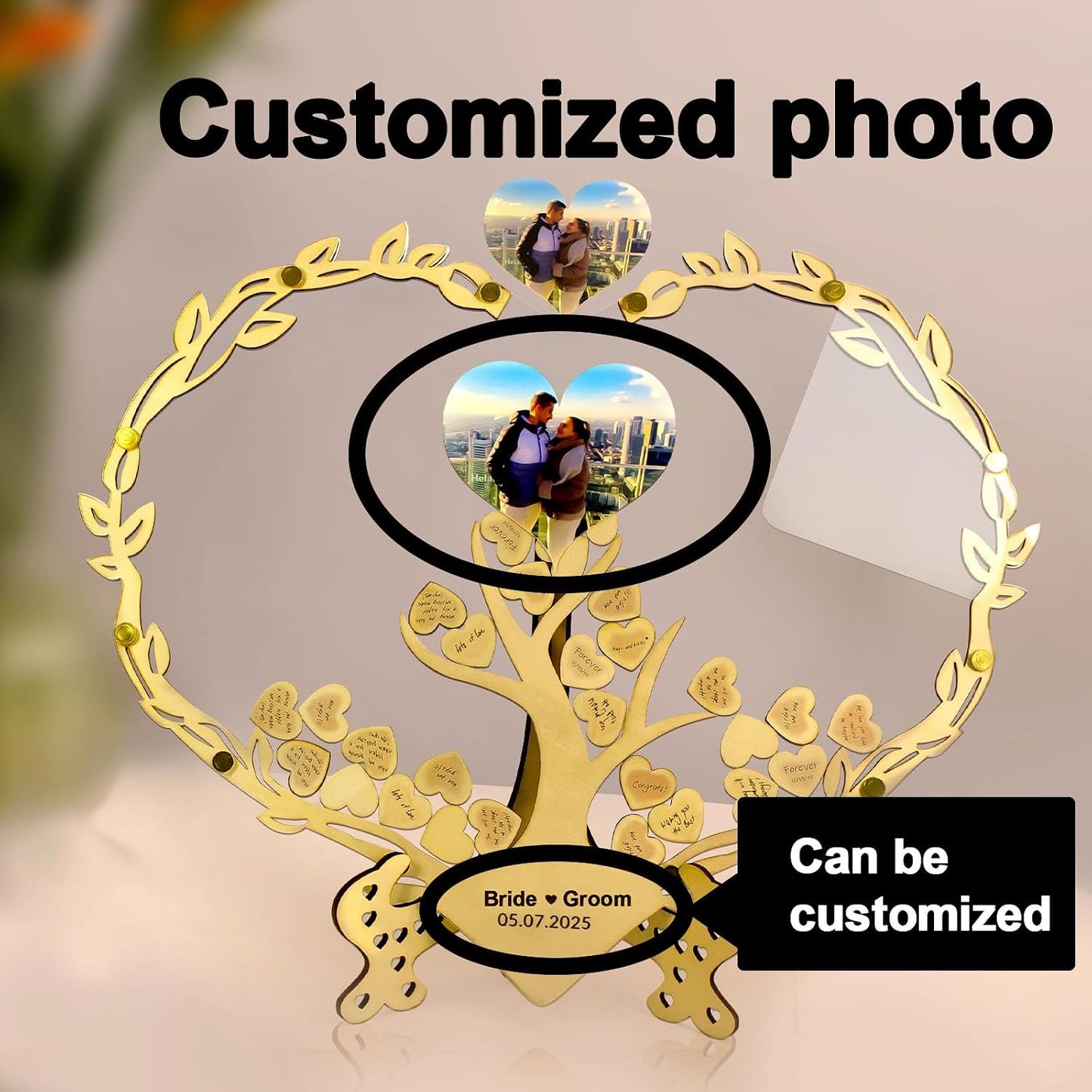 Personalized Photo Wedding Guest Book,Birthday Guest Book,Customizable Names and Date,Declaration of Love Display Board 100 Hearts,15.7x13 inch,Groom Groom Meaningful Wedding Registration