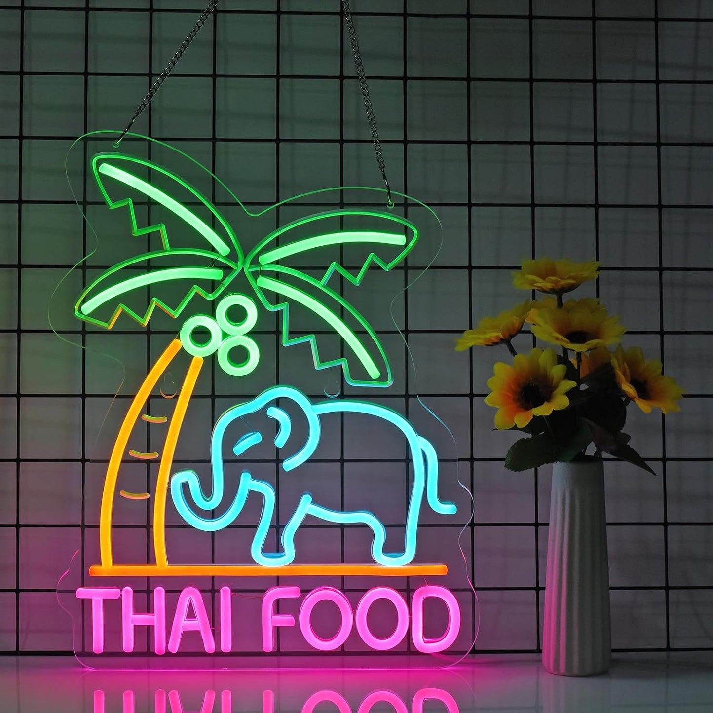 Thai Food Neon Sign for Wall Decor LED Light up Sign Home Kitchen Thailand Restaurant Business Signage Southeast Asian Food Shop 16.1" x 12.6" Led Art Hanging Decorative Gifts