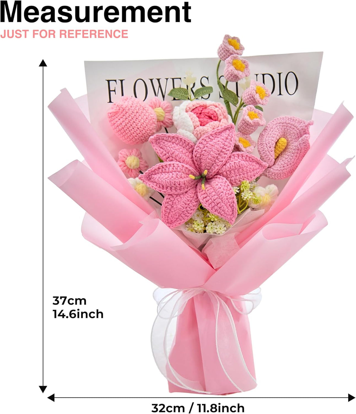 Crochet Flower Bouquet of Pink Lilies, Tulips, Roses, Lily of Valley | Flowers Gifts for Girlfriend,Mom,Granny,Graduation, Anniversary, Birthday Gifts, Christian Gifts